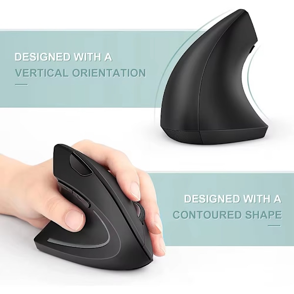 2,4 GHz, Bluetooth Trådløs Ergonomisk Vertikal Mus med 6 Knapper og 3 Justerbare DPI 800/1200/1600