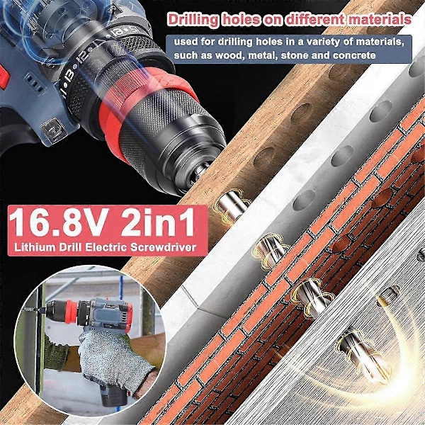 16.8V 2-i-1 Litium Drill Elektrisk Skrutrekker Multi-Funksjons Verktøy 45Nm Dreiemoment Børsteløs Motor