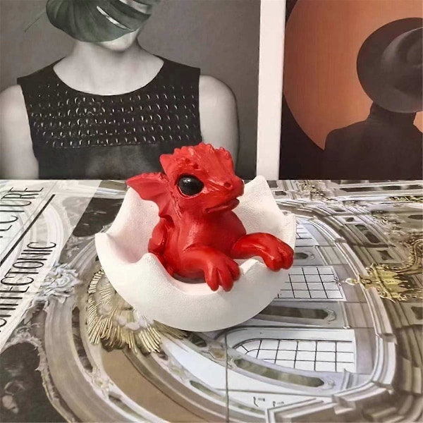 3D-printade drakägg, drakstaty skrivbordsdekoration hantverksset, en unik gåva för draksamlare röd