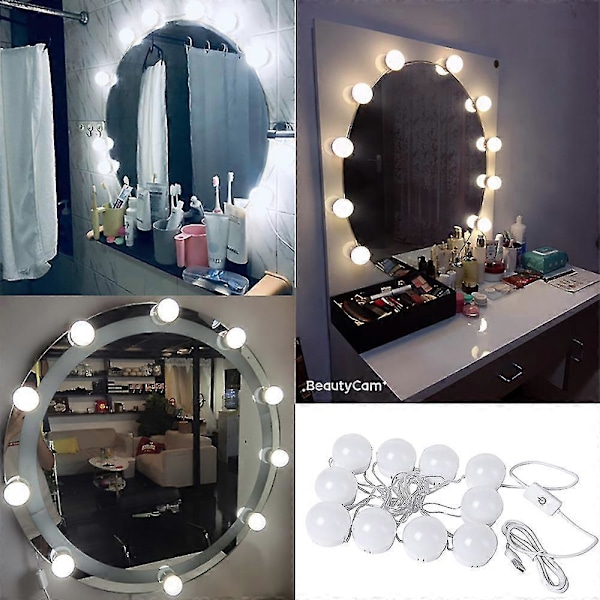Hollywood Style USB LED Sminkespeillys, 10 Pærer 3 Lysmoduser For Sminkebordsett I Garderobe (speil Ikke Inkludert)