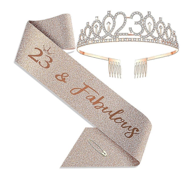 Fødselsdagsbånd og tiara Rose Gold Fødselsdagsbånd Krone 40 Fabulous Skulderstropp og Tiara for Kvinner