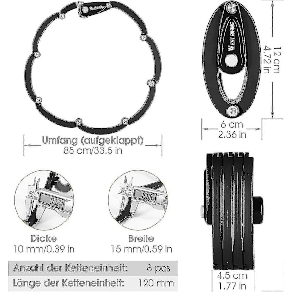 Sykkellås Folding Lås Kombinasjonslås Høy Sikkerhet, 85 cm Lengde Kjede Lås Sykkellåser Folding Lås Med Brakett, Tyverisikker Enhet Sykkel Lås