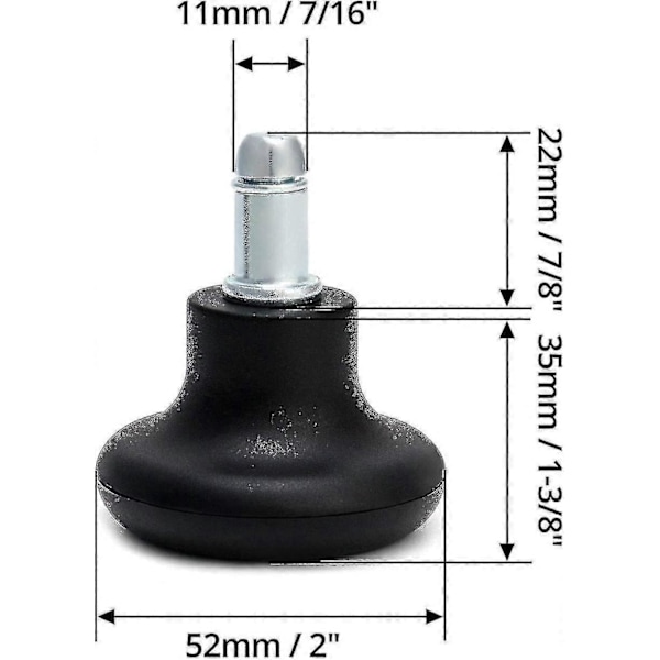 Kontorstolglider 5 stk, Gulvglider for kontorstol, Svingstolglider Stativ 11 mm x 22 mm, Stolbeglider, Svart
