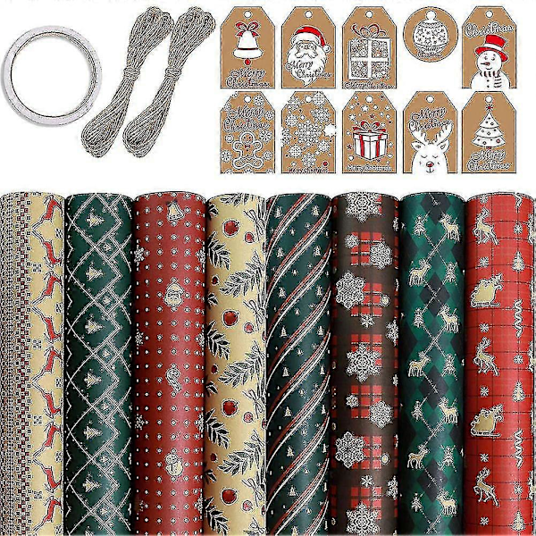 8 Ark Presentpapper, Kompatibelt med Jul, Födelsedagsfest och Inpackning