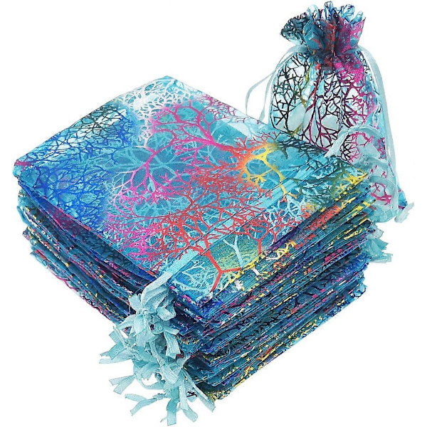 Genomskinliga Organza-Presentpåsar med Dragkedja, 100 st 9*12 Korall-Stil Bröllopsfavoritpåsar med Dragkedja