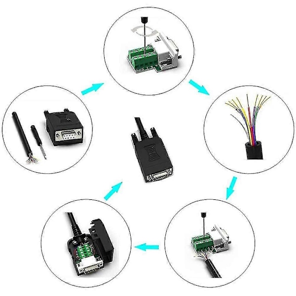 Db9 Lödningsfri Rs232 D-sub Seriell till 9-stifts Portterminal Han-Hon Adapterkontakt Breakout-kort