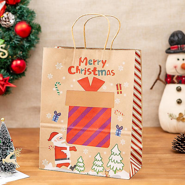 Kraft Julegaveposer 8 forskellige stilposer Julepapirposer med håndtag Julegaveposer med juleprint til gaveindpakning Jul
