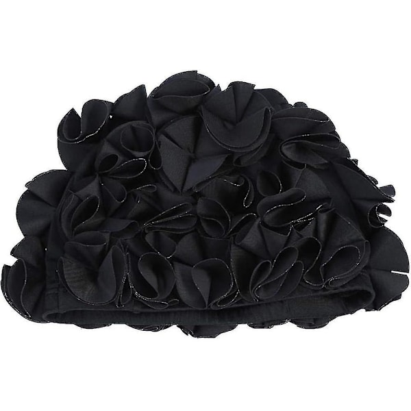 Black Flower Swimming Hat Cap Swimming Hat Women Kids Retro Floral Flower Fashion Elastic Bathing Cap Long Hair Swim Bathing Hat