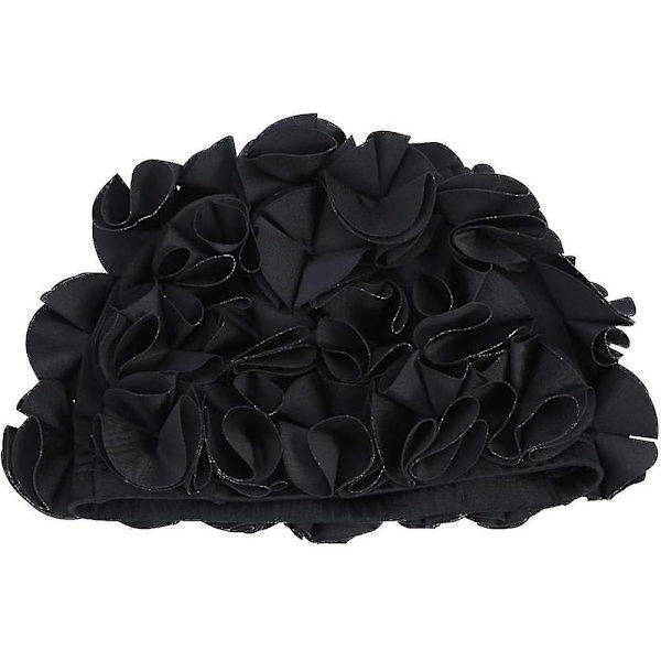 Sort Blomster Badehætte Svømmehætte Kvinder Børn Retro Blomster Blomster Mode Elastisk Badehætte Langt Hår Svømning Badehætte