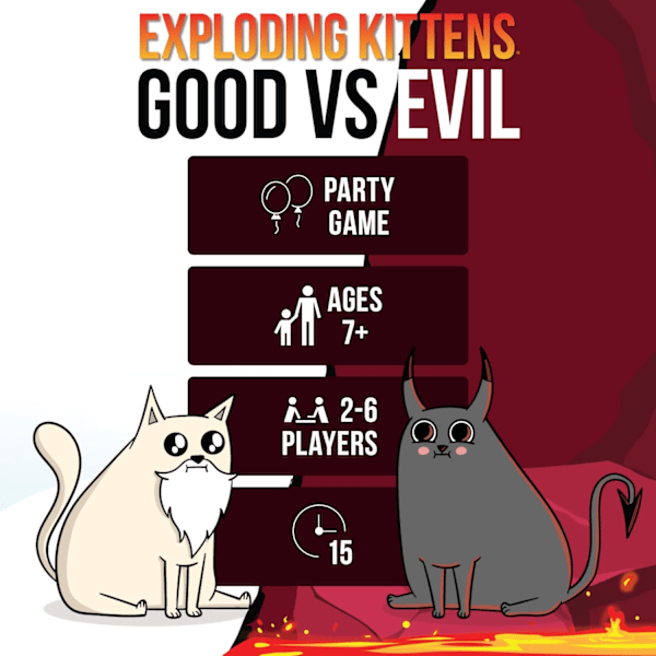 Exploding Kittens Hyvä vs. Paha - 2-5 pelaajaa - Ikäsuositus 7+ - Perhepeli - Juhlapelin