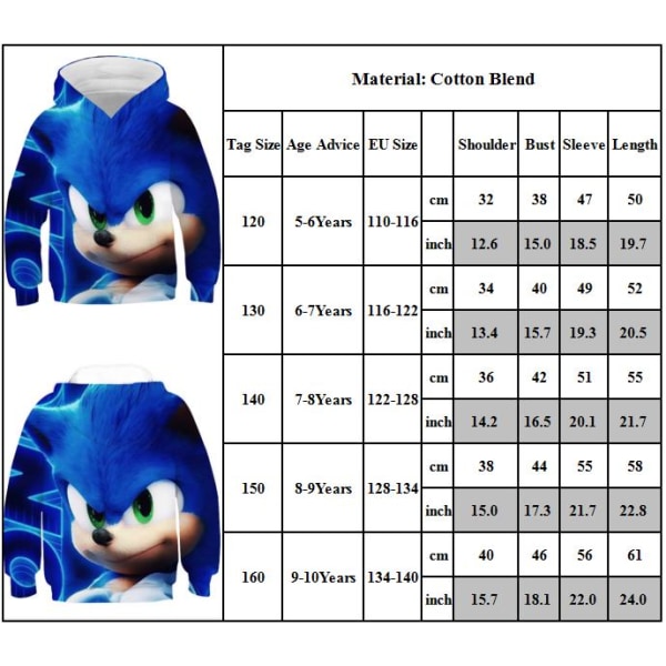 Pojat Tytöt Sonic Kids Huppari Sweatshirt Syksyn takki Päällysvaatteet 140cm