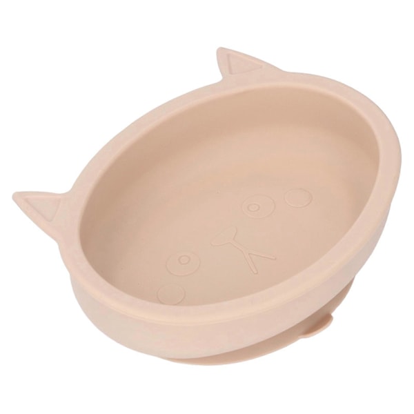 Baby Skål Cartoon Cat Forma med Sugkopp Mjuk Silikon Söt Mat Skål för Barn Matrum Beige