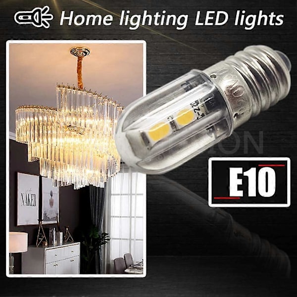 E10 LED Pære 220V 230V AC Energibesparende LED Indikatorlys 8mm Skruefatning 3030 4SMD LED Chipsets Opgraderet Pære, Varmt Hvidt (4 Pak)