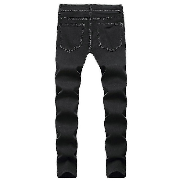 Mænds Strækbare Knæ-Ripped Denim Bukser Skinny Casual Slim Fit Jeans Distressed Bukser