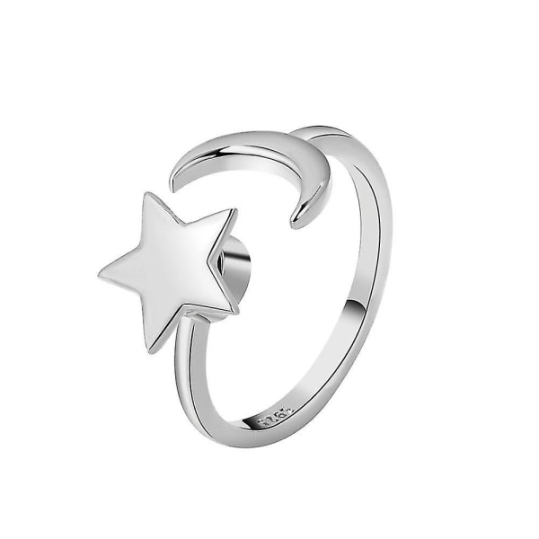 S925 Sterling Silver Ringar Ångestring För Kvinnor Flickor Ring Öppen Justerbar Ring Moon Start Anti-ångest Roterbar Ring