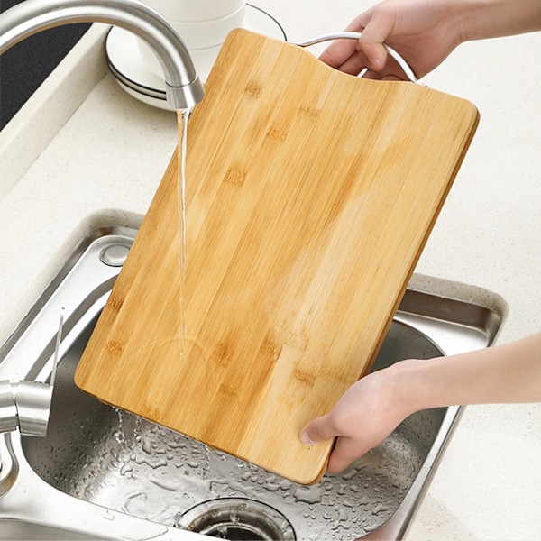 Köksskärbräda rektangulär bambu skärbräda med metallhängare kök frukt grönsaker kött mat 30*20*1.8CM