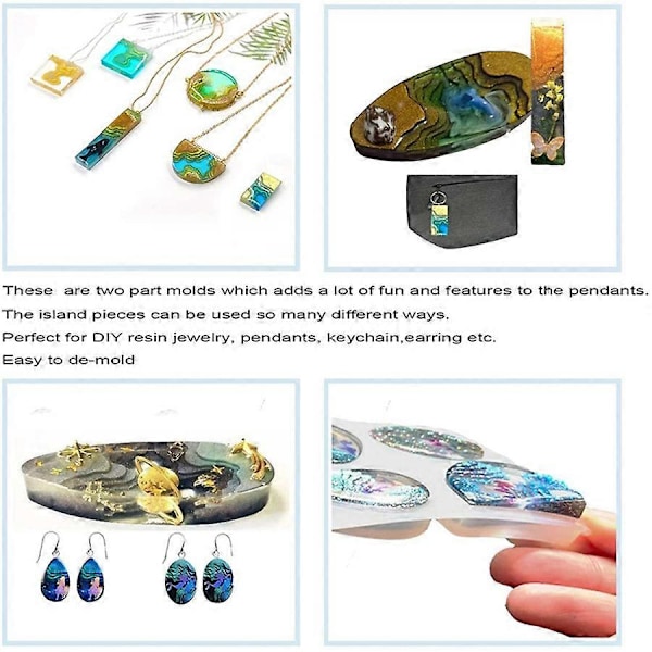 Øy Resin Former, 3 stk Hav Silikon Former for Resin Epoxy, Smykke Epoxy Former for Ørepynt, Henger