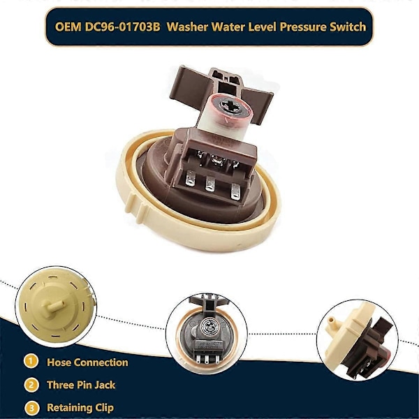 DC96-01703B Vaskemaskine Vandniveau Tryksensor Switch til WF461ABW, WF501ANW, WF511ABR, WF511ABW
