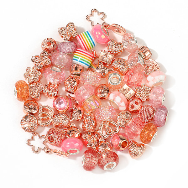 60 st akrylhartslegering regnbåge stora hål pärlor set DIY flickaccessoarer Pink