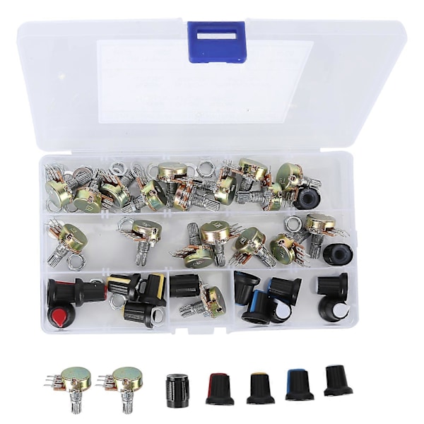 Potentiometer Sæt Kit 80 stk B5K B10K B20K B50K B100K Lineær Taper med Knapper til Lydkontrol