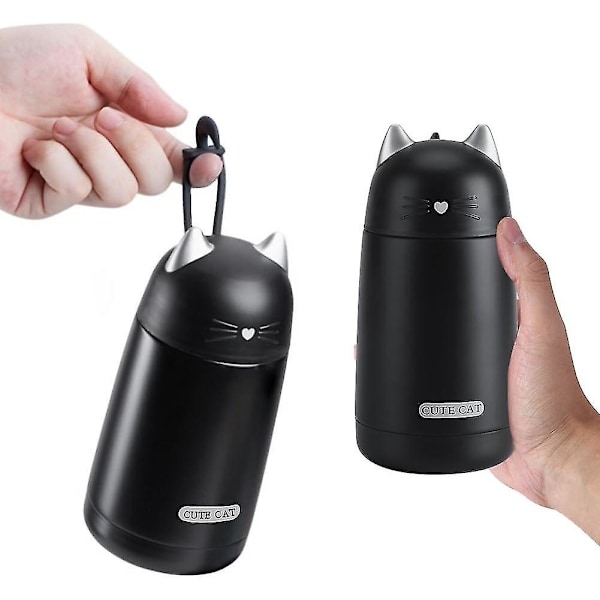 330 ml Termosmugg Kattformad Flask Vatten Kaffe Drycker Varm Kopp Rostfritt Stål Resa Sport Svart