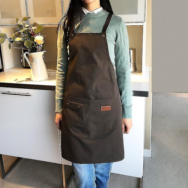 Unisexarbetsförkläde i Canvas, Förkläde med Bib, Justerbar Köksförkläde