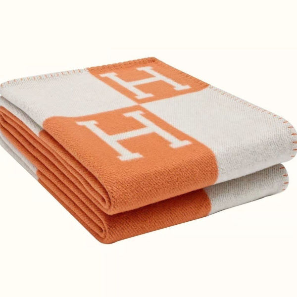 Check H Kæmpeblød Cashmere-blandingsplaid Bærbar krog 130x170 cm Orange