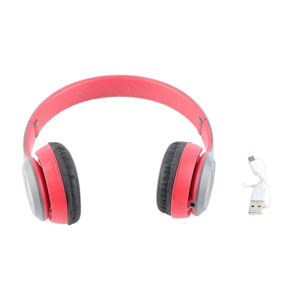 P47 Bluetooth-headset med multifunktion, djup bas, brusreducering, vikbart, trådlöst sportheadset för hem, kontor, resor, rött