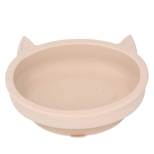 Baby Skål Cartoon Cat Forma med Sugkopp Mjuk Silikon Söt Mat Skål för Barn Matrum Beige