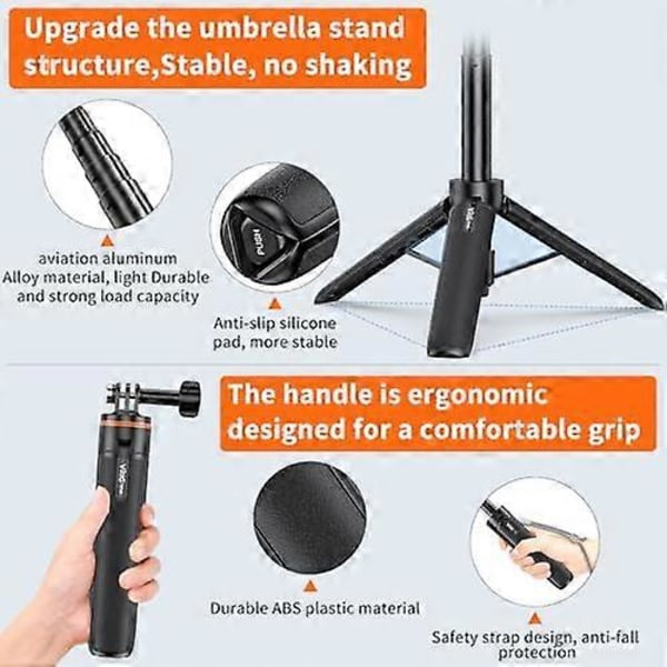 VRIG TP-08 20.1\" Mini Jatkettava GoPro Jalusta Kannettava Selfie-keppi Jalusta Kamera Jalusta GoPro Max Hero 11 10 9 8 7 6 5 4 3 3+ 2 1 Sessionille