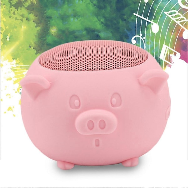 Söt Pig Mini Trådlös Bluetooth 5.0 Högtalare Inbyggd Mikrofon för Hemresor/Utgående (Rosa)