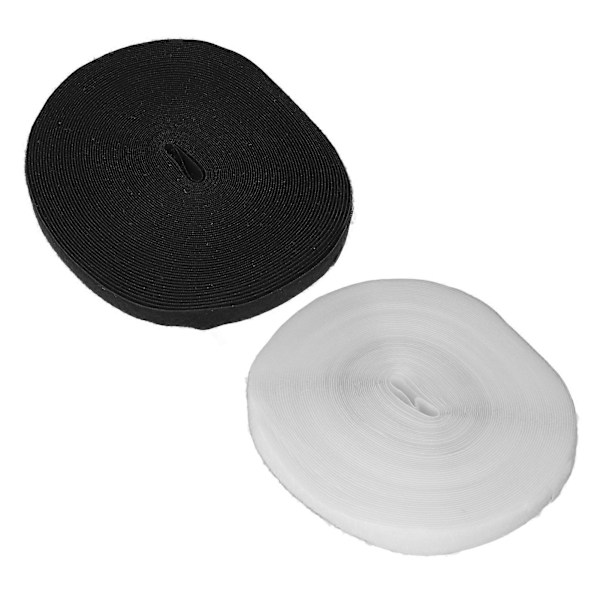 2 st. kardborreband 25m Längd Svart Vit 2,5cm Bred Mjuk Nylon DIY Klippbar Självhäftande Kardborre