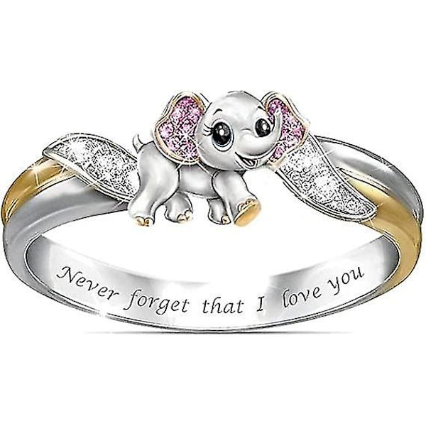 Ghyt Cute Elephant Rings For Women Teen Girls,'never Forget That I Love You' Elephant Ring Inspirational Gifts Size 8