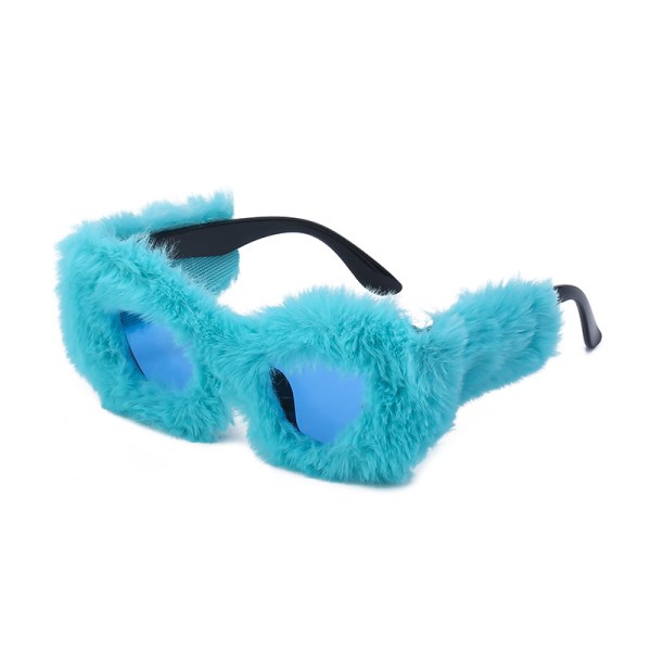 Dame Plysj Fuzzy Solbriller Cat Eye Solbriller Punk Soft Velvet Shades Dame Håndlagde Party Maskerade Eyewear Blue