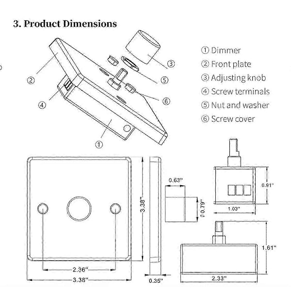 RV Lysdemper Lysbryter Kontrollpanel 12-24V 5A Universal PWM Dimmer Lavspenningsdemper