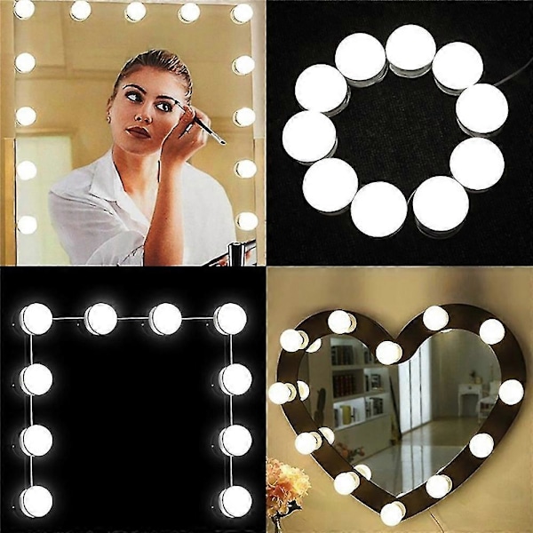 Hollywood Style USB LED Sminkespeillys, 10 Pærer 3 Lysmoduser For Sminkebordsett I Garderobe (speil Ikke Inkludert)