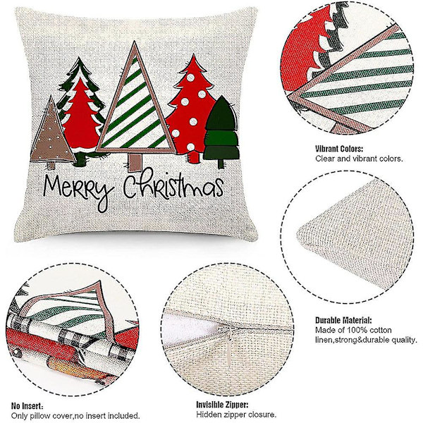 Jul Kuddfodral 18x18 Set om 4 Juldekorationer Farmhouse Kastkuddar Kuddfodral D
