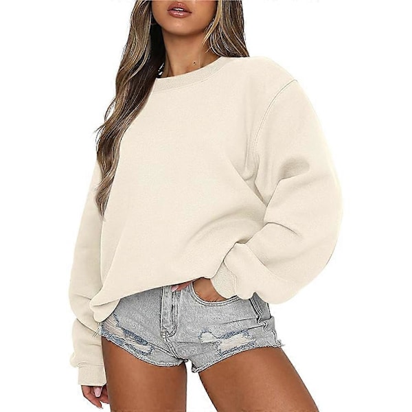 Tröja Dam Oversize Långärmad Fleece Rundhalsad Sweatshirt Toppar Höst Vinter Tonårsflickor Kläder (L)