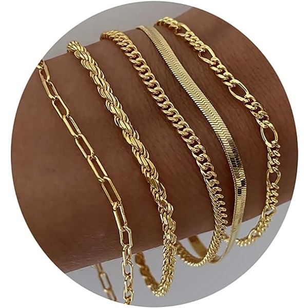 Guldarmbånd til kvinder 14K ægte guld smykkesæt til kvinder Søde tennisperlearmbånd til kvinder cubansk link med spændekæde