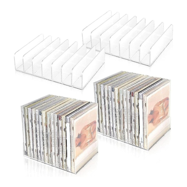 4 stk klare Acryl CD-holdere med hæftelige CD-DVD-displaystativ CD-opbevaringsreol Organizer-stativer CD-hyldeholdere+(b