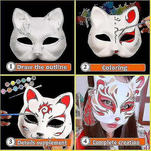 Valkoinen Paperimaskki Kissakasvoilla - 10 Kpl, Tyhjä Massapaperimaskki Käsinmaalattava, Henkilökohtainen Suunnittelu, Sopii Halloweenin Hääpukeutumiseen Cosplayhin