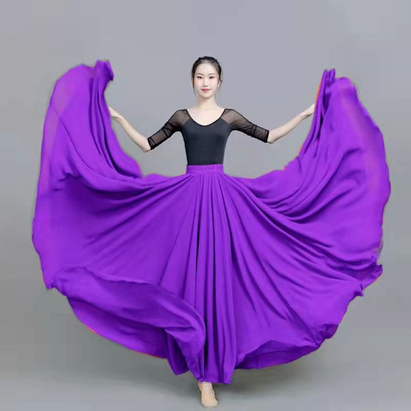 720 Silkkisen Ohut Sifonki Joustovyötäröinen Pitkä Vatsatanssihame Purple 90CM