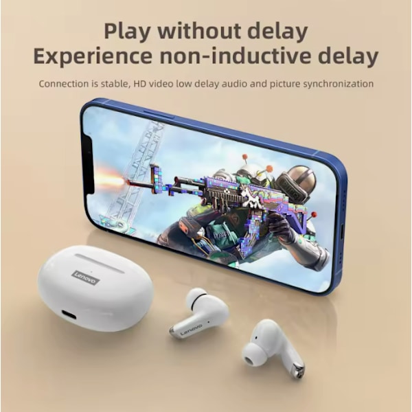 Lenovo LP5 Langattomat Bluetooth-kuulokkeet TWS Stereo Sisäkorva Urheilukäyttöön Vedenkestävät Kuulokkeet Mikrofonilla Kaikille Matkapuhelimille White