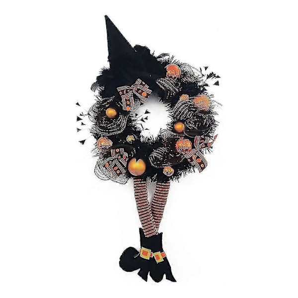 Halloween-noita seppele hatulla, ovikoriste, keinotekoinen vaahtera ja kurpitsa-kranssi festivaali Halloween-koristeluun