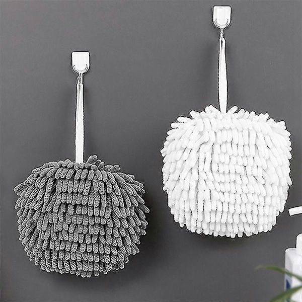2-pack Chenille Hängande Handduk Boll Mikrofiber Plysch Absorberande Mjuk Liten Badhandduk med Slinga