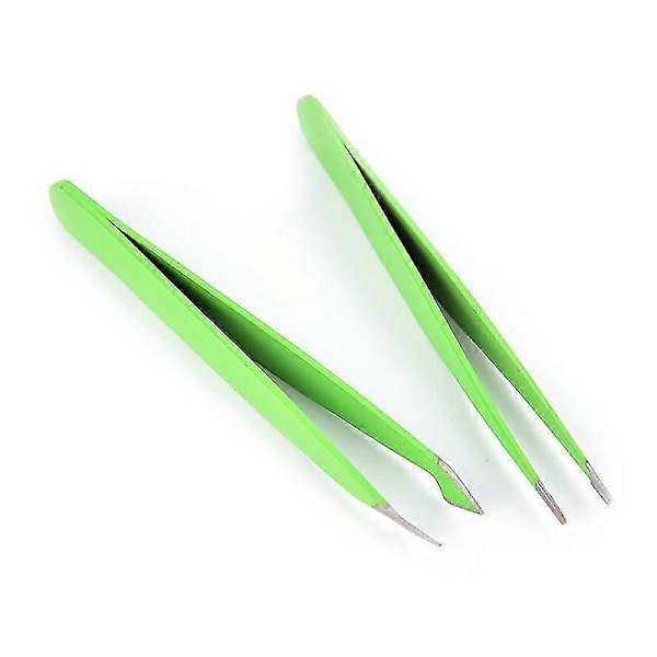 2-pack Grön Hårfjermnings- och Ögonbrynspincett Skönhetsmakeupverktyg