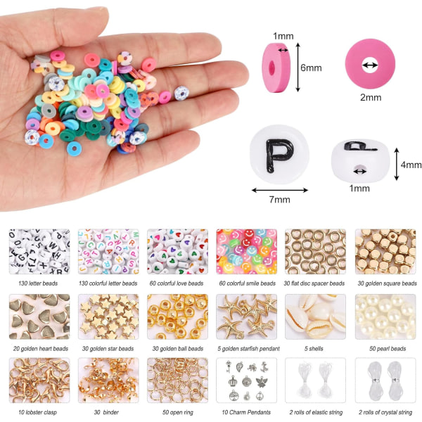 16500st, 66 farver, lera Heishi-pärlor med 260 bokstäver pärlor Kit