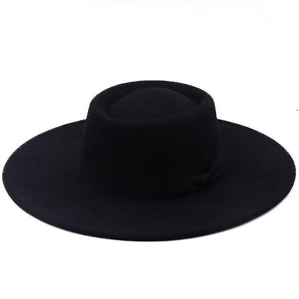 Hats For Men & Women Woolen Felt Bowler Hat With Bowknot Flat Top Style Wide Brim Lightweight Retro Classic