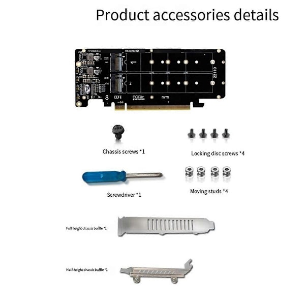 PCIeX16 till M.2 M-Key NVMEx4SSD 2U Server Array Utvidgningsadapter Splitter Multifunktionell Bärbar