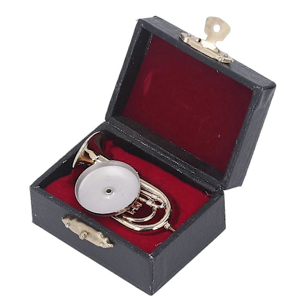 Miniatyr Mässing Guldpläterad Euphonium Tuba Modell med Bas - Musikinstrument Gåva